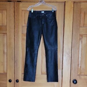ecru Black Straight-Leg Faux-Leather Jeans